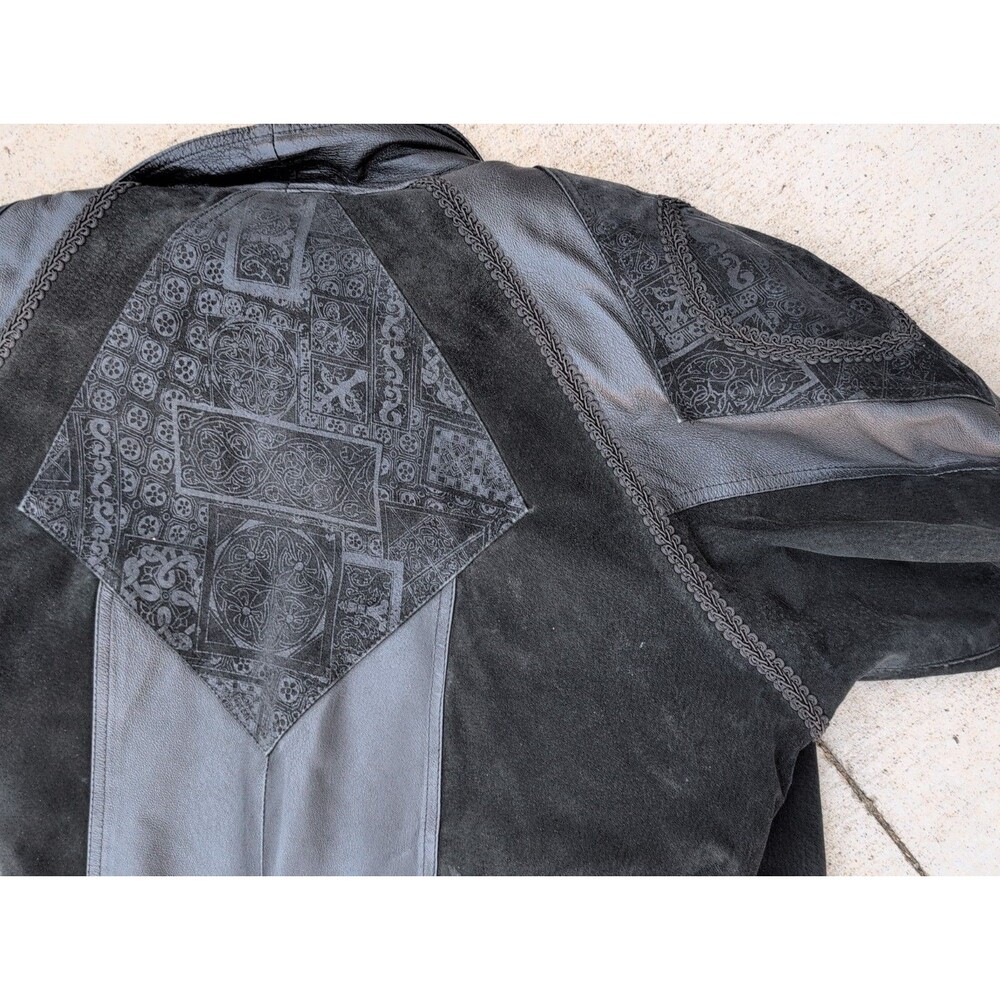 Vintage Womens Wilson Double Breasted Suede Paisley Leather Long Jacket 80s L - Picture 4 of 13